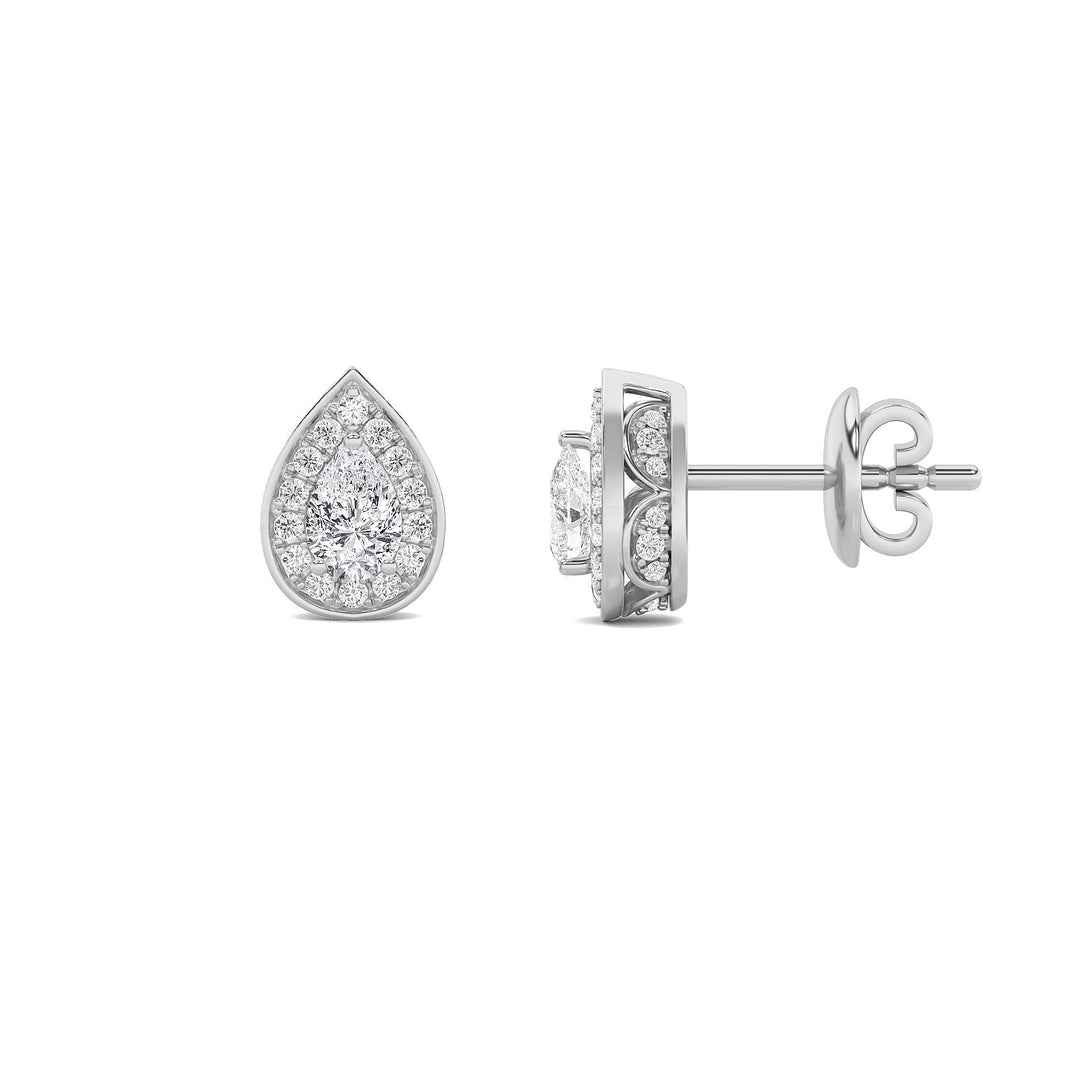 1CTW Pear Shaped Lab Grown Diamond (F/VVS) Halo Stud Earrings in 14K Gold