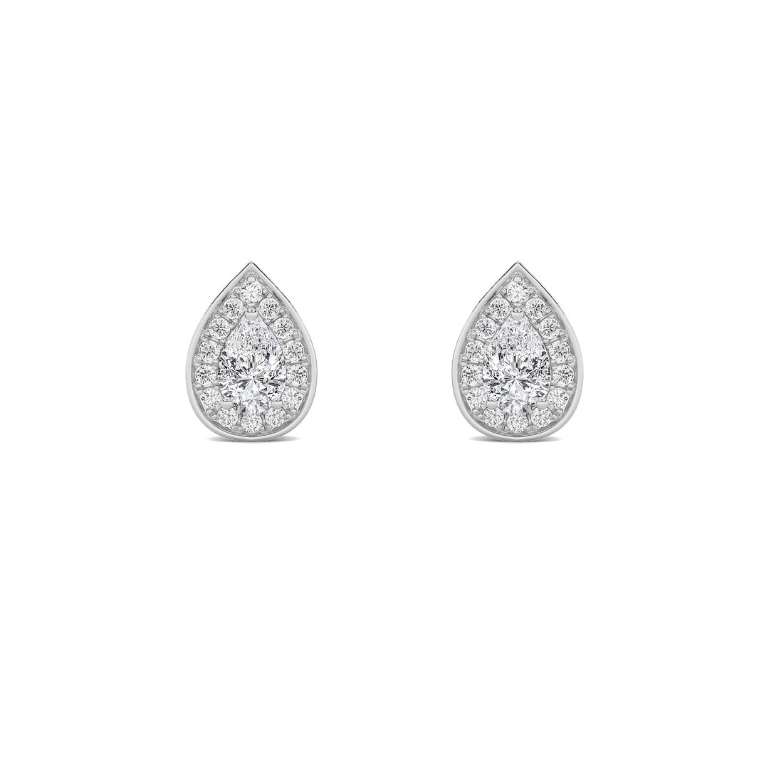 1CTW Pear Shaped Lab Grown Diamond (F/VVS) Halo Stud Earrings in 14K Gold