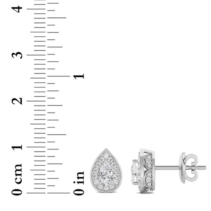 1CTW Pear Shaped Lab Grown Diamond (F/VVS) Halo Stud Earrings in 14K Gold