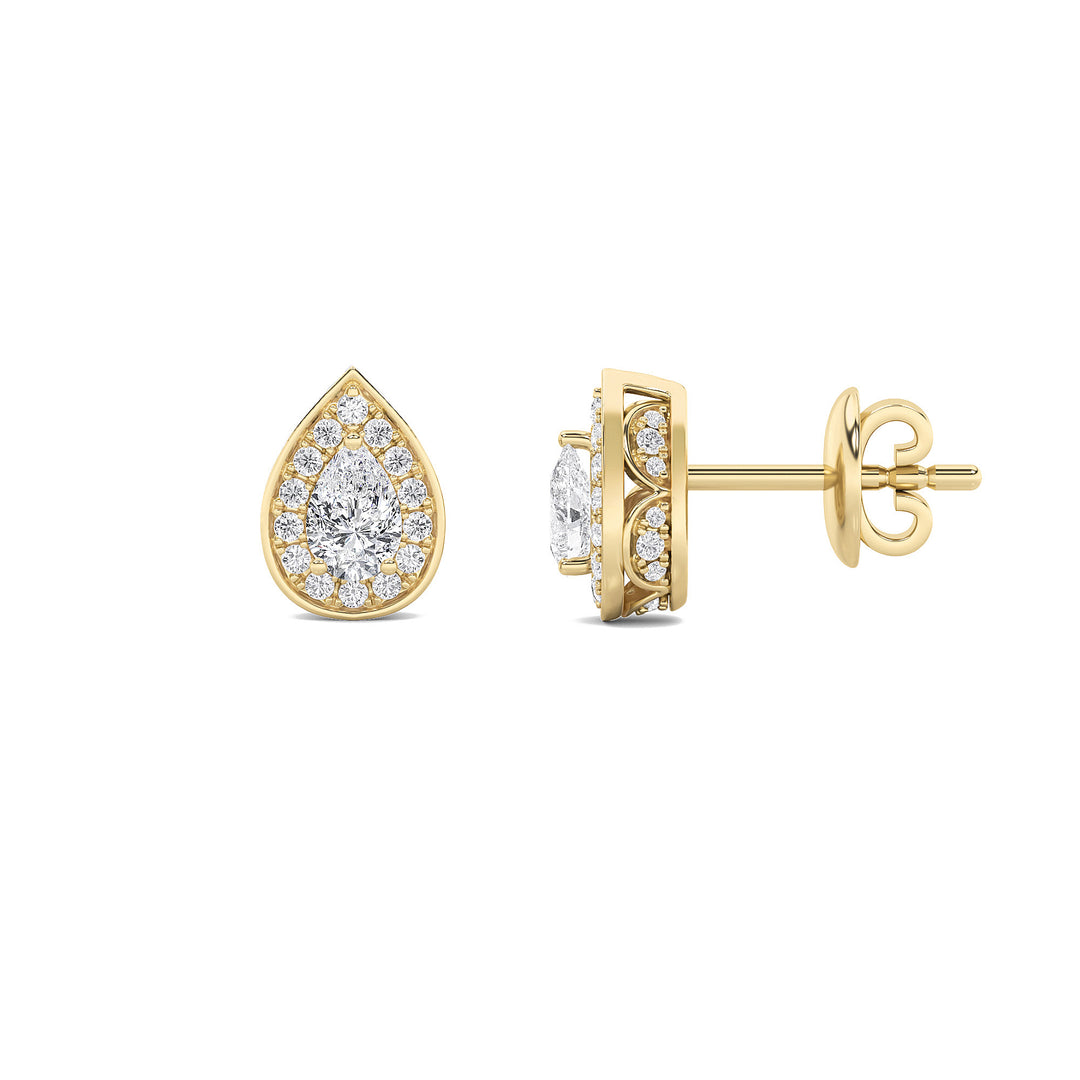 1CTW Pear Shaped Lab Grown Diamond (F/VS) Halo Stud Earrings in 14K Gold