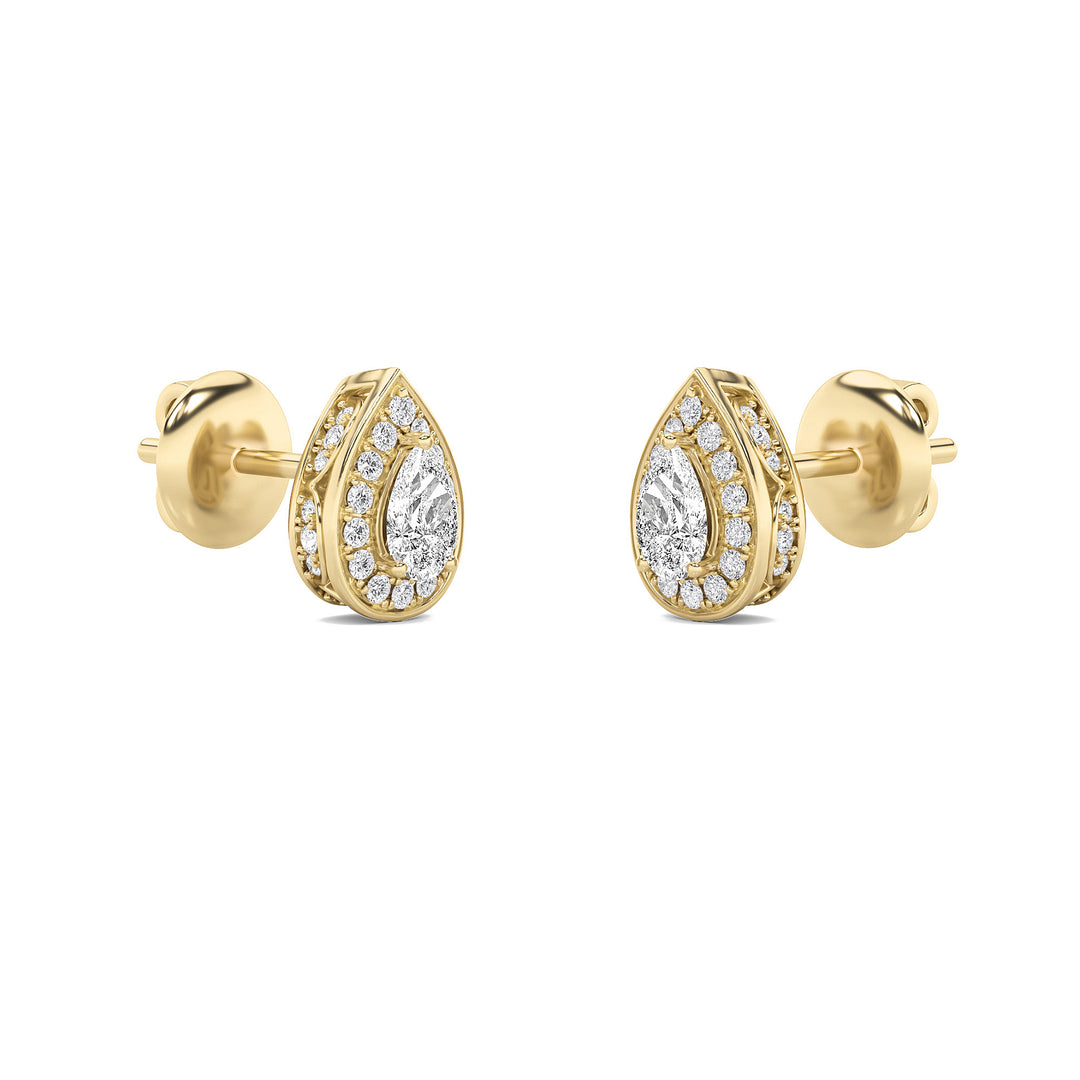 1CTW Pear Shaped Lab Grown Diamond (F/VS) Halo Stud Earrings in 14K Gold