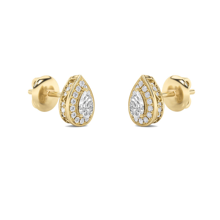 1CTW Pear Shaped Lab Grown Diamond (F/VS) Halo Stud Earrings in 14K Gold