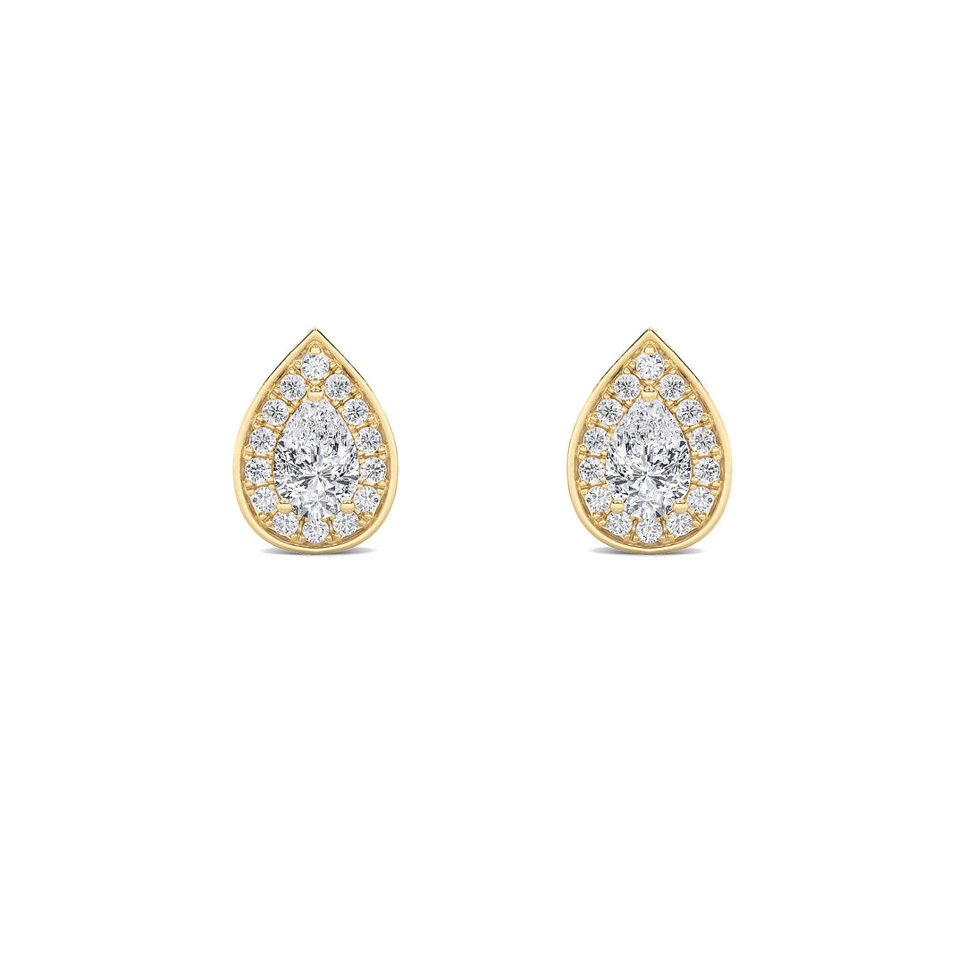 1CTW Pear Shaped Lab Grown Diamond (F/VS) Halo Stud Earrings in 14K Gold
