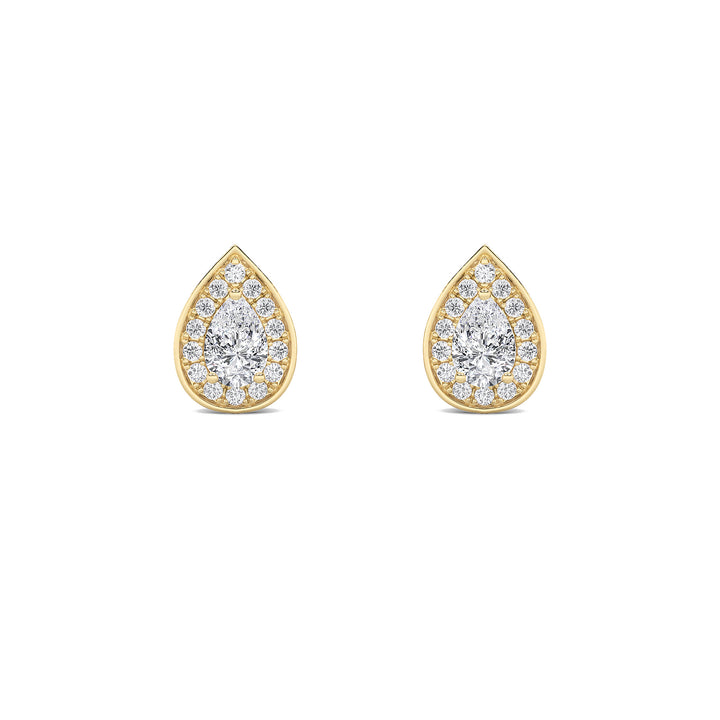 1CTW Pear Shaped Lab Grown Diamond (F/VS) Halo Stud Earrings in 14K Gold