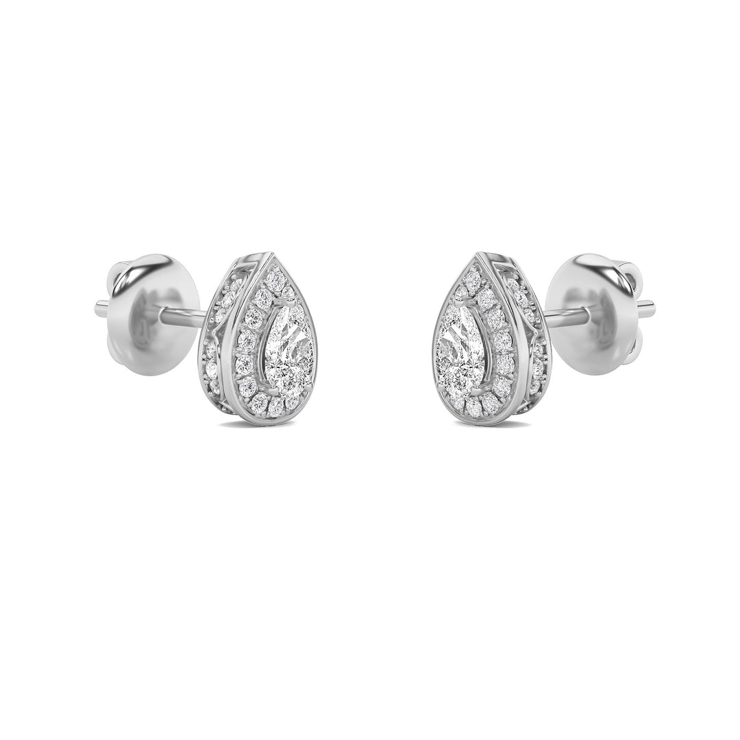 2Cttw Pear Shaped Lab Grown Diamond (F/VS) Halo Stud Earrings in 14K Gold