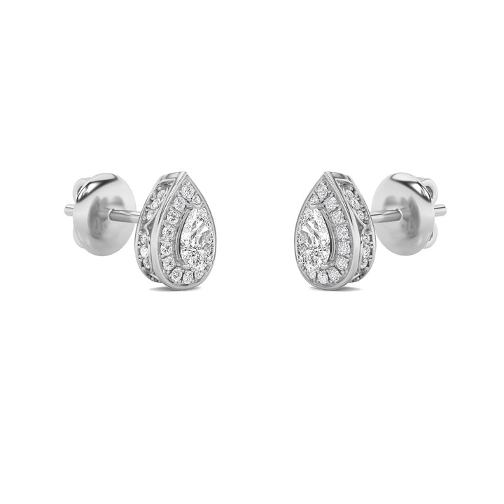 2Cttw Pear Shaped Lab Grown Diamond (F/VS) Halo Stud Earrings in 14K Gold