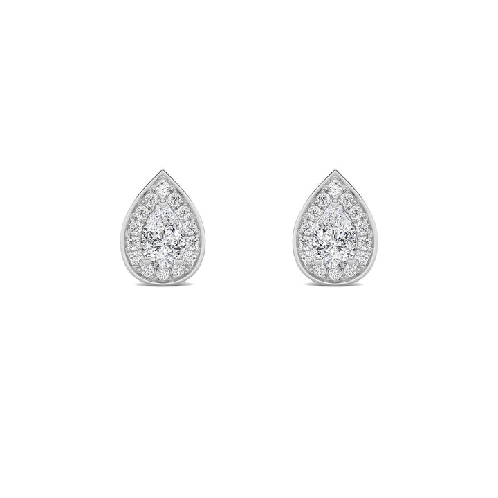 2Cttw Pear Shaped Lab Grown Diamond (F/VS) Halo Stud Earrings in 14K Gold
