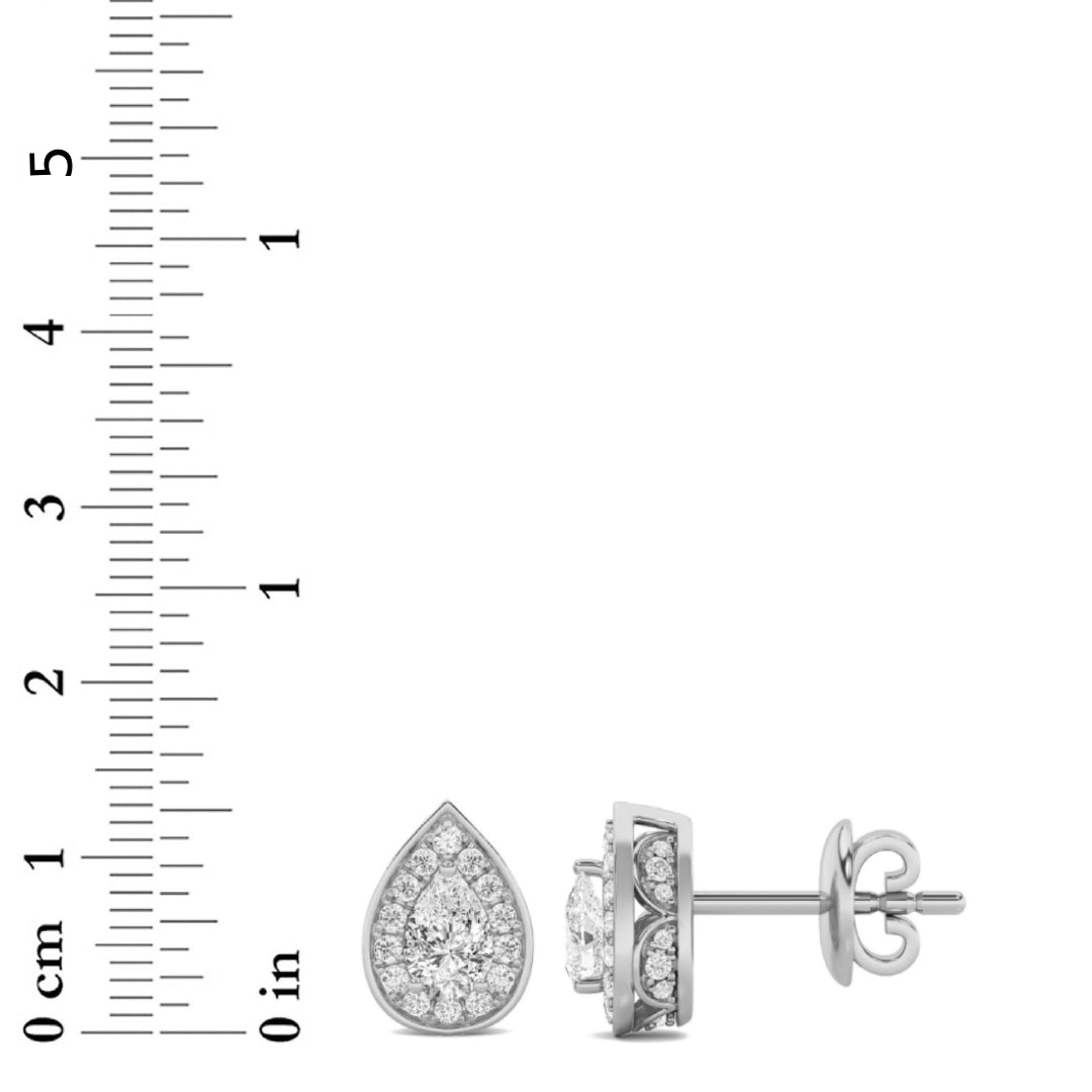 2Cttw Pear Shaped Lab Grown Diamond (F/VS) Halo Stud Earrings in 14K Gold
