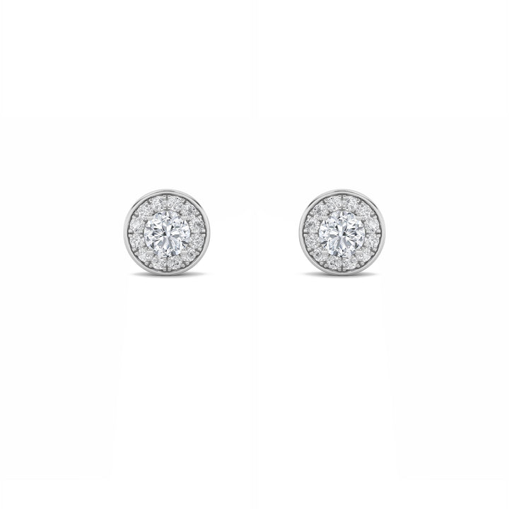 1CTW Round Shaped Lab Grown Diamond (F/VS) Halo Stud Earrings in 14K Gold