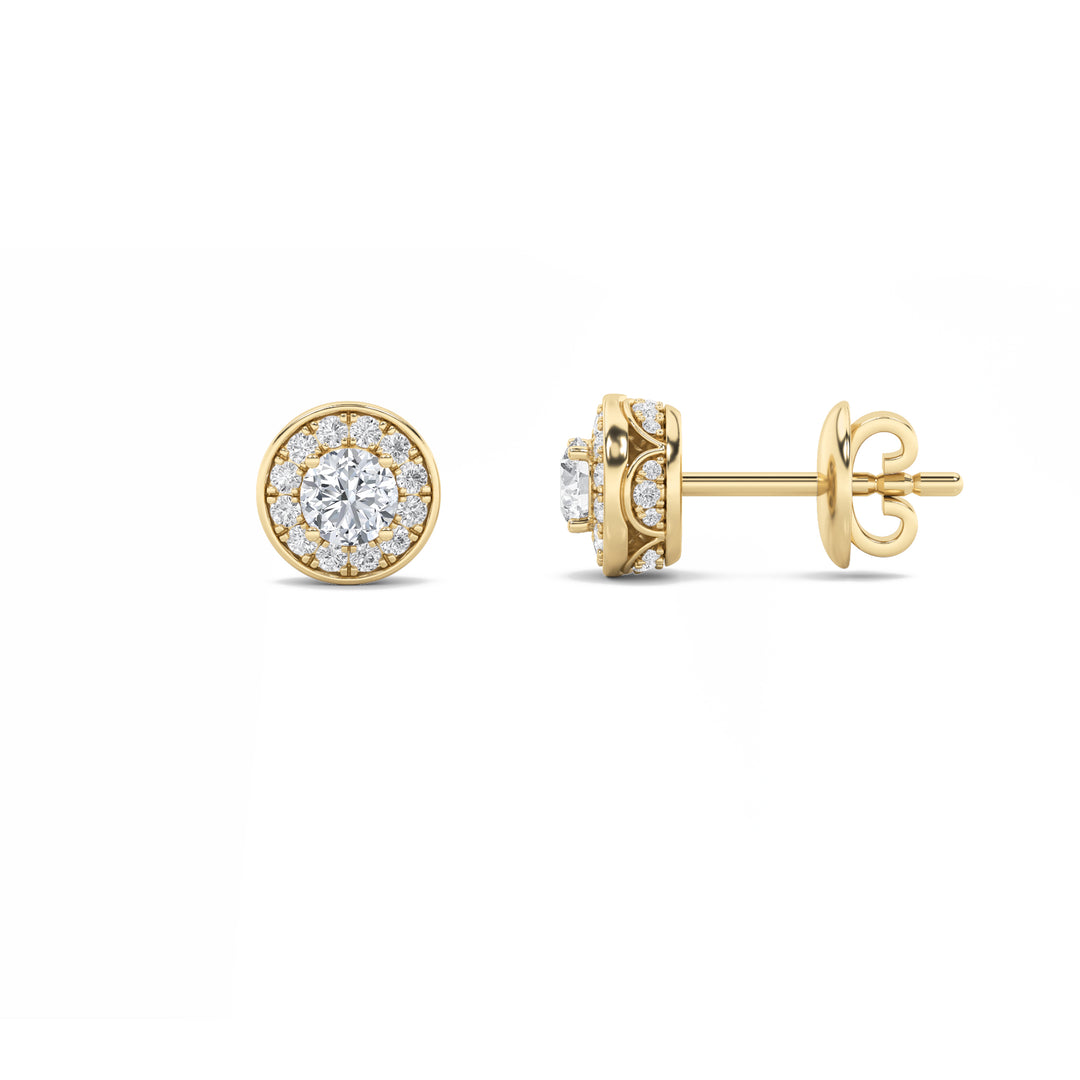 1CTW Round Shaped Lab Grown Diamond (F/VS) Halo Stud Earrings in 14K Gold