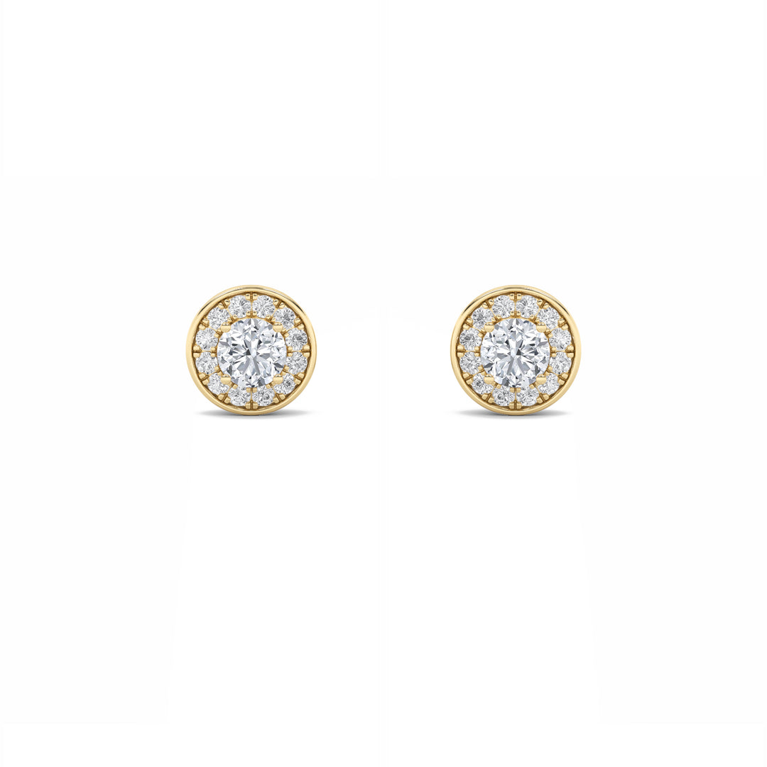1CTW Round Shaped Lab Grown Diamond (F/VS) Halo Stud Earrings in 14K Gold