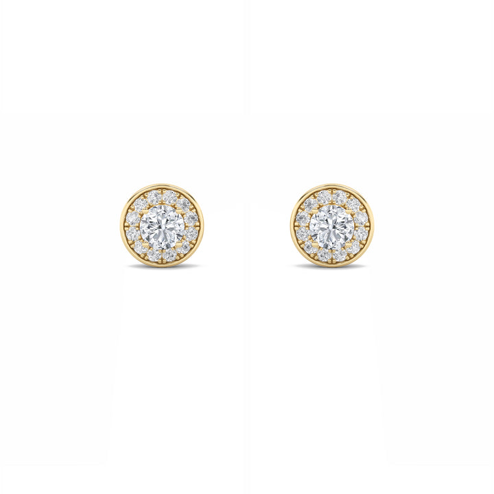 1CTW Round Shaped Lab Grown Diamond (F/VS) Halo Stud Earrings in 14K Gold