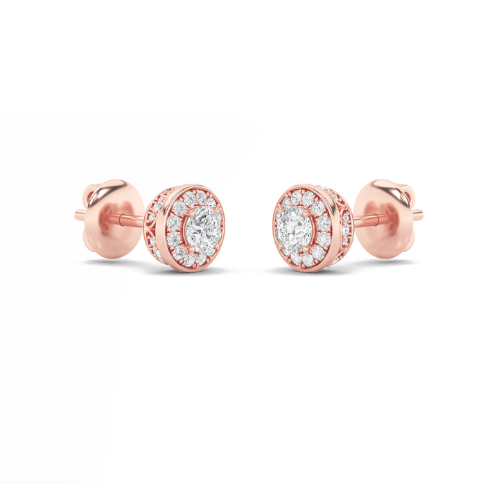1CTW Round Shaped Lab Grown Diamond (F/VS) Halo Stud Earrings in 14K Gold