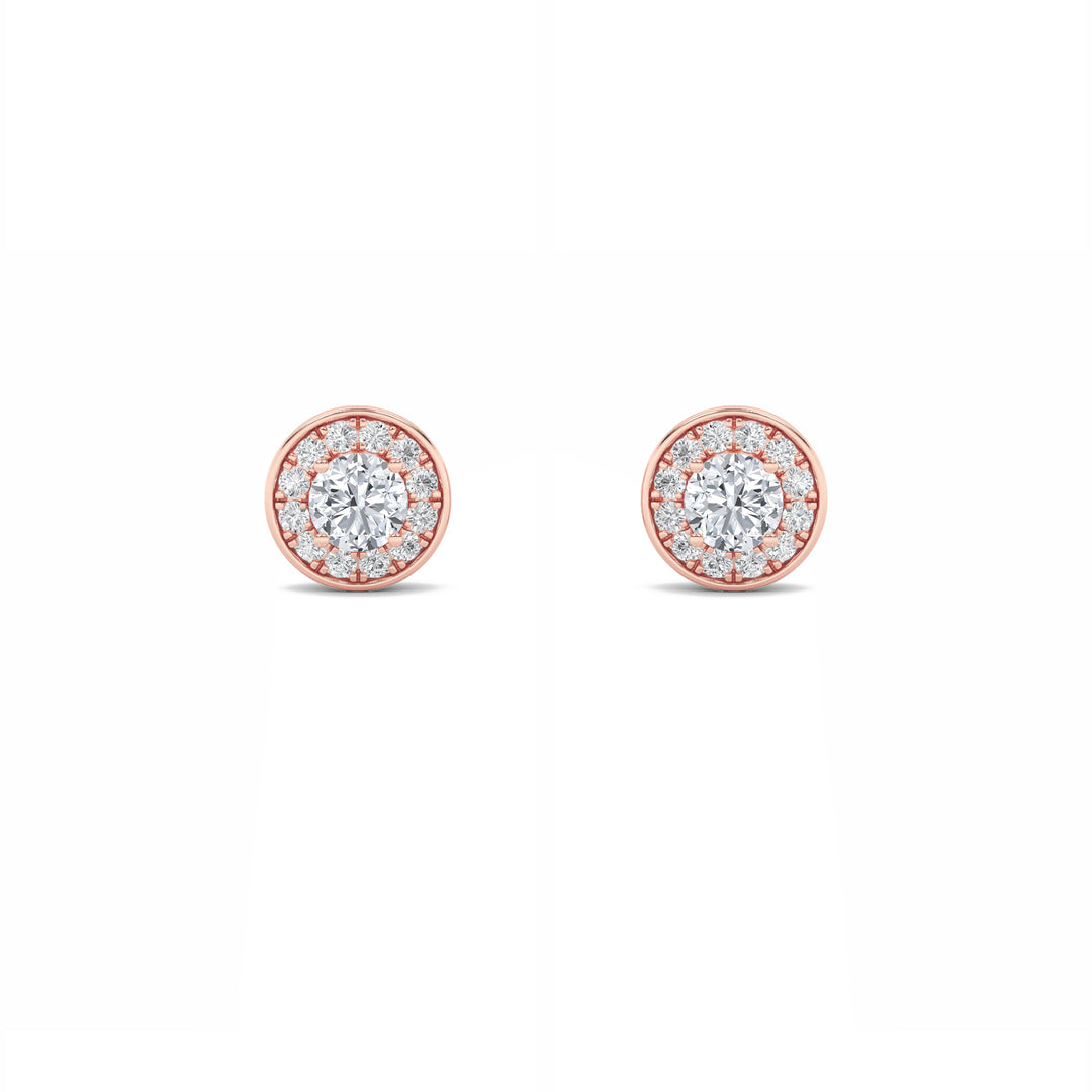 1CTW Round Shaped Lab Grown Diamond (F/VS) Halo Stud Earrings in 14K Gold