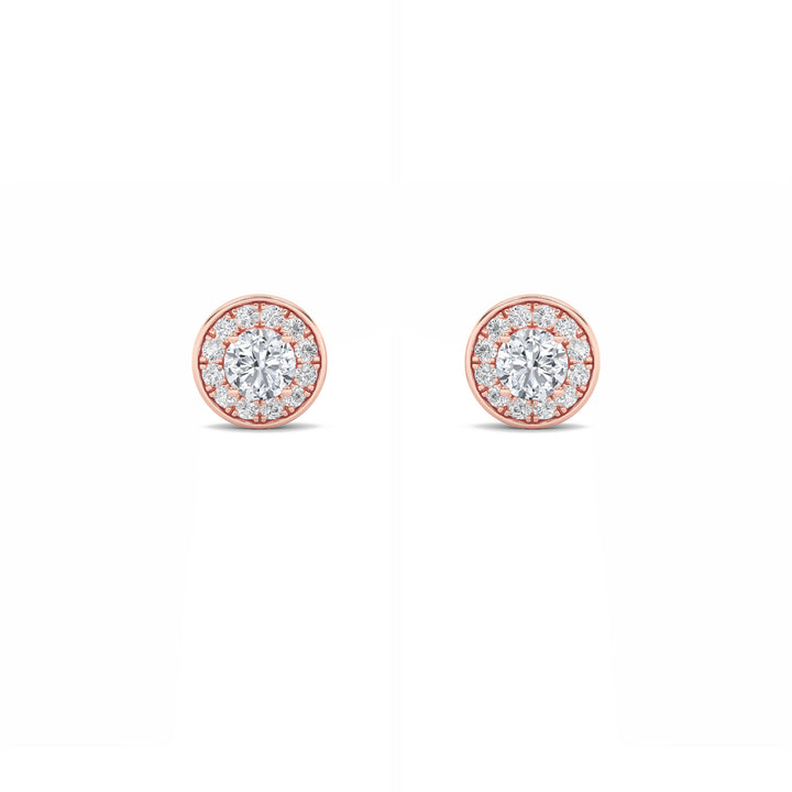 1CTW Round Shaped Lab Grown Diamond (F/VS) Halo Stud Earrings in 14K Gold