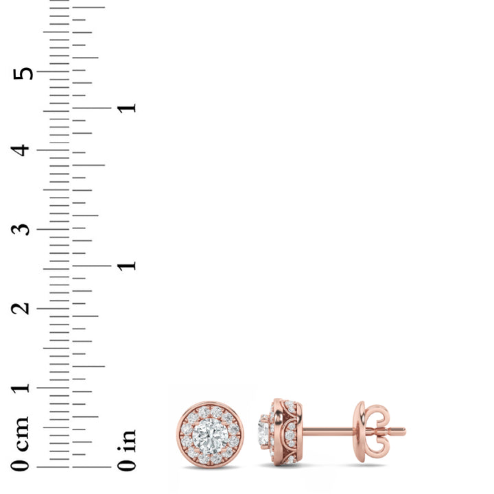 1CTW Round Shaped Lab Grown Diamond (F/VS) Halo Stud Earrings in 14K Gold