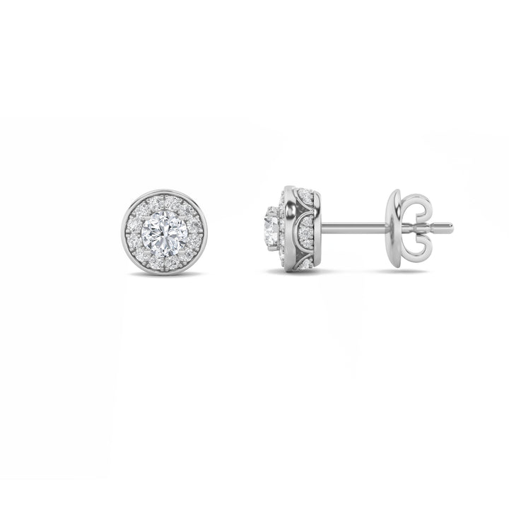 2CTW Round Shaped Lab Grown Diamond (F/VS) Halo Stud Earrings in 14K Gold