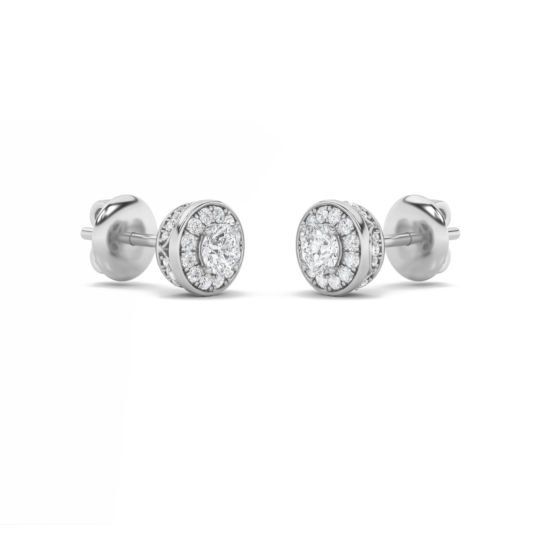 2CTW Round Shaped Lab Grown Diamond (F/VS) Halo Stud Earrings in 14K Gold