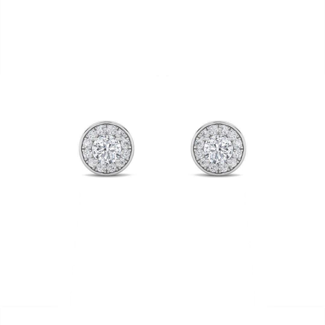 2CTW Round Shaped Lab Grown Diamond (F/VS) Halo Stud Earrings in 14K Gold