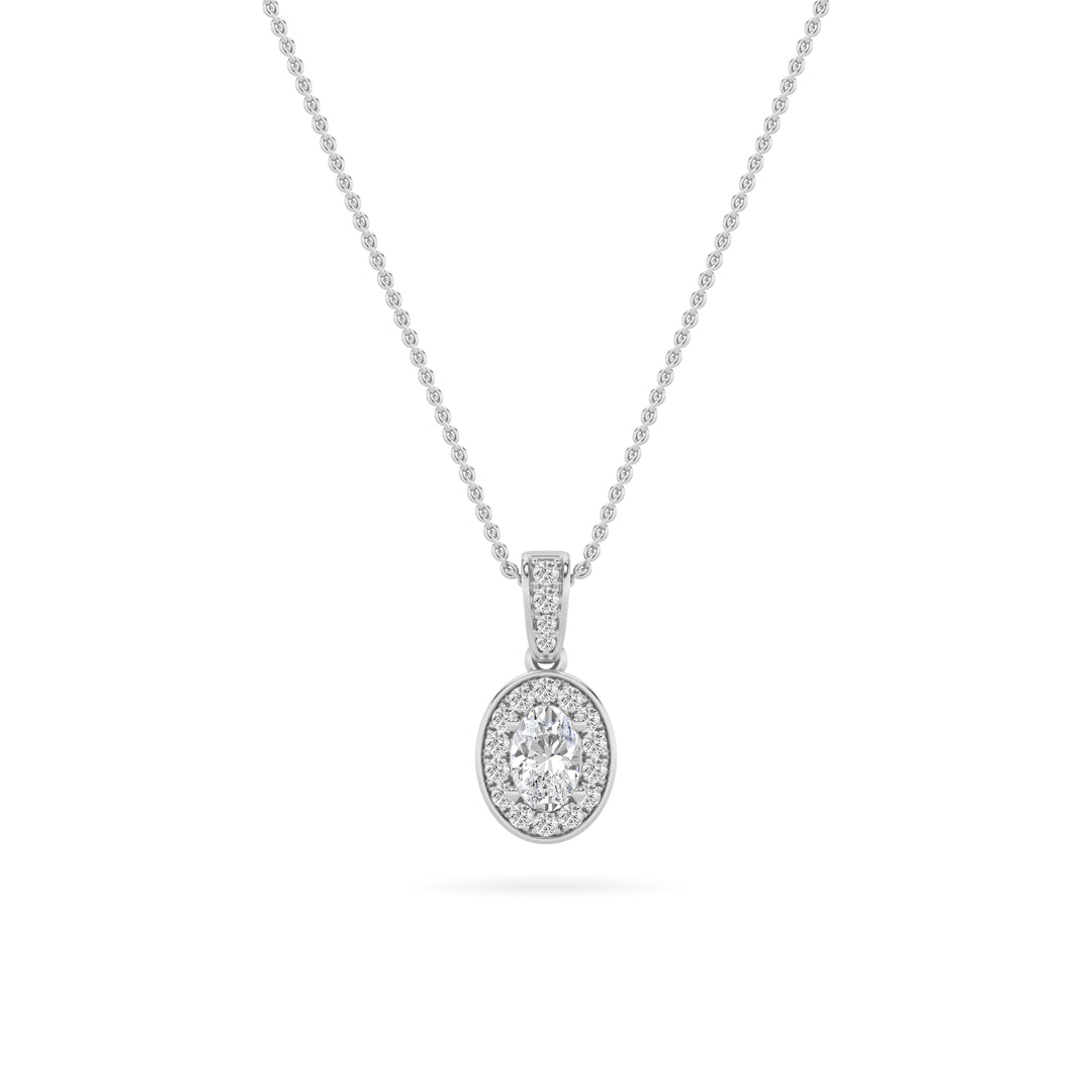 0.75CTW Oval Shaped Lab Grown Diamond (F/VS) Halo Pendant in 14K Gold