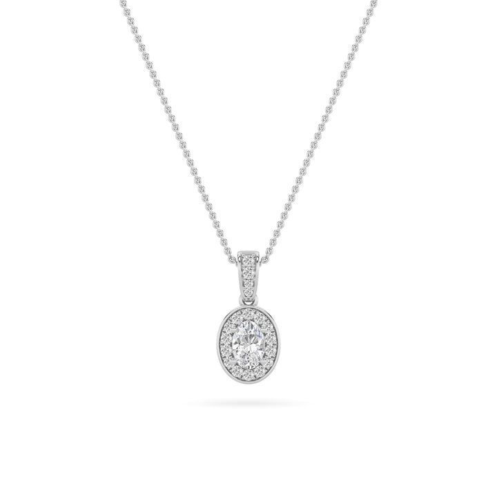 0.75CTW Oval Shaped Lab Grown Diamond (F/VS) Halo Pendant in 14K Gold