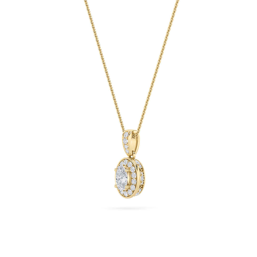 0.75CTW Oval Shaped Lab Grown Diamond (F/VS) Halo Pendant in 14K Gold