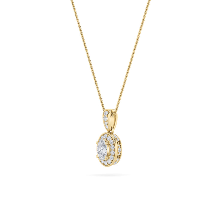 0.75CTW Oval Shaped Lab Grown Diamond (F/VS) Halo Pendant in 14K Gold