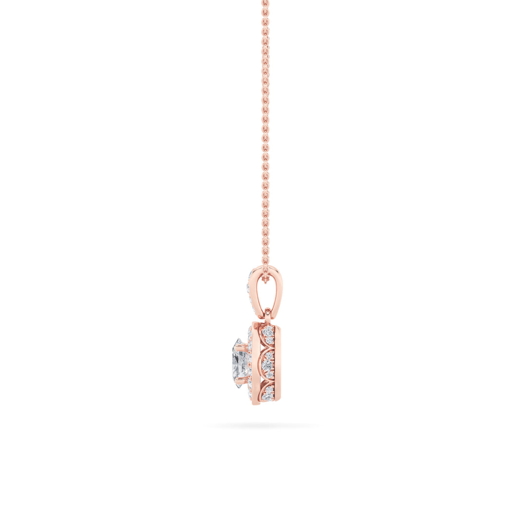 0.75CTW Oval Shaped Lab Grown Diamond (F/VS) Halo Pendant in 14K Gold