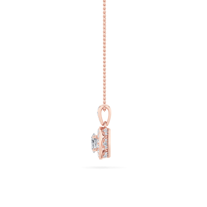0.75CTW Oval Shaped Lab Grown Diamond (F/VS) Halo Pendant in 14K Gold
