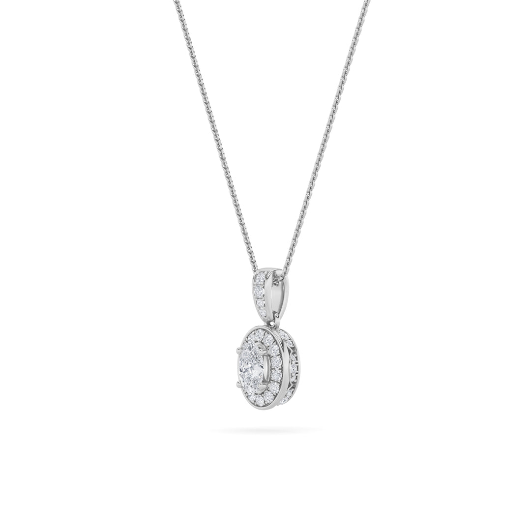 1.25Cttw Oval Shaped Lab Grown Diamond (F/VS) Halo Pendant in 14K Gold