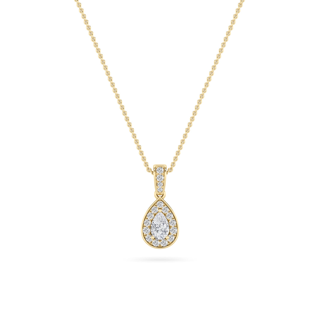 0.75CTW Pear Shaped Lab Grown Diamond (F/VS) Halo Pendant in 14K Gold