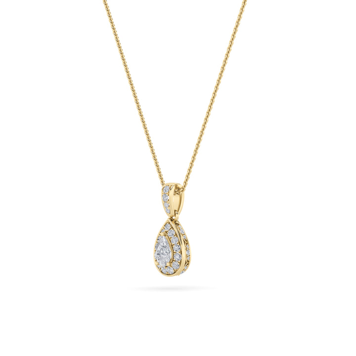 0.75CTW Pear Shaped Lab Grown Diamond (F/VS) Halo Pendant in 14K Gold