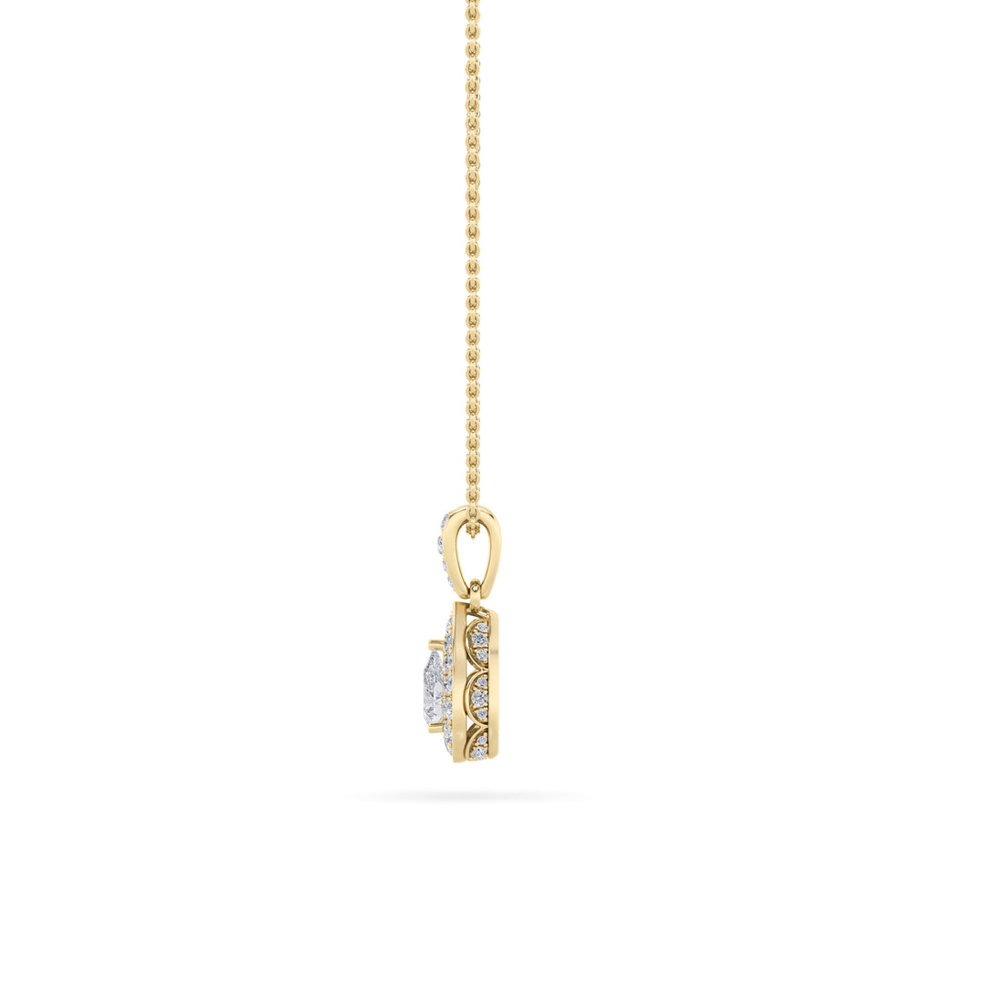 0.75CTW Pear Shaped Lab Grown Diamond (F/VS) Halo Pendant in 14K Gold