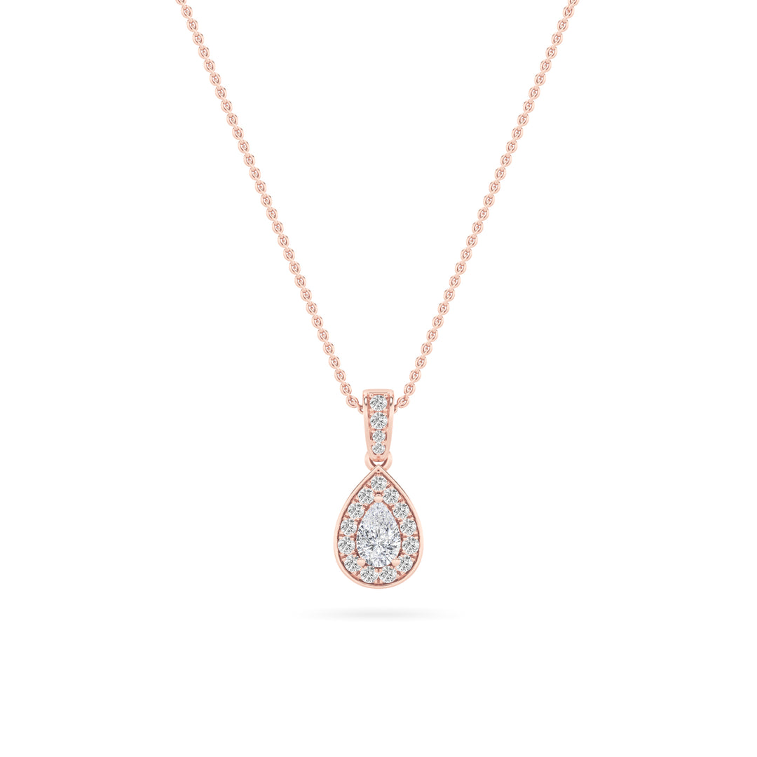 0.75CTW Pear Shaped Lab Grown Diamond (F/VS) Halo Pendant in 14K Gold