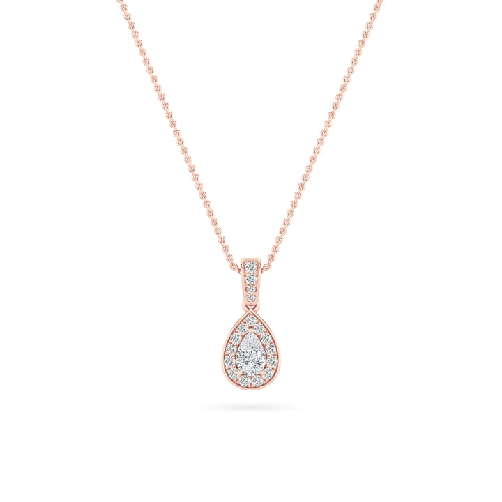 0.75CTW Pear Shaped Lab Grown Diamond (F/VS) Halo Pendant in 14K Gold