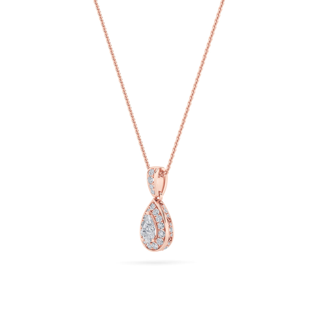 0.75CTW Pear Shaped Lab Grown Diamond (F/VS) Halo Pendant in 14K Gold