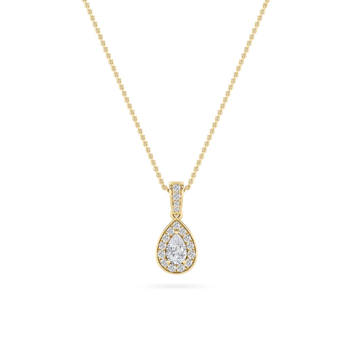 1.25Cttw Pear Shaped Lab Grown Diamond (F/VS) Halo Pendant in 14K Gold