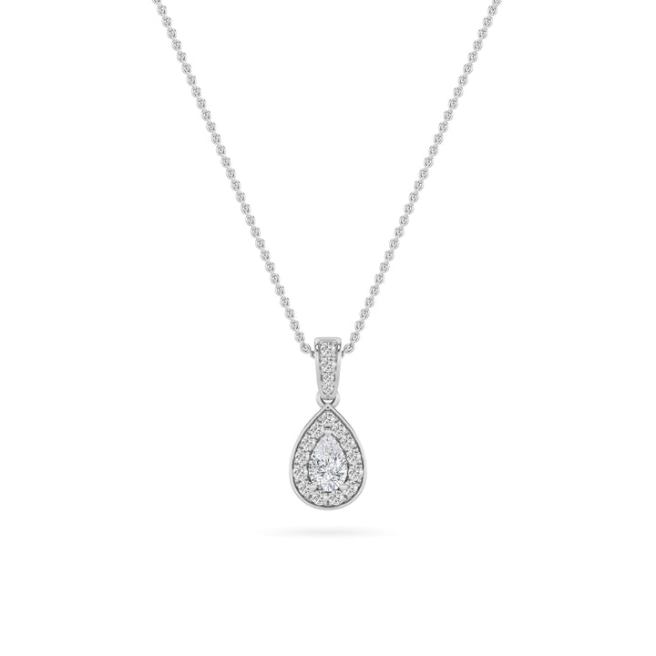 1.3Cttw Pear Shaped Lab Grown Diamond (F/VS) HaloPendant in 14K Gold