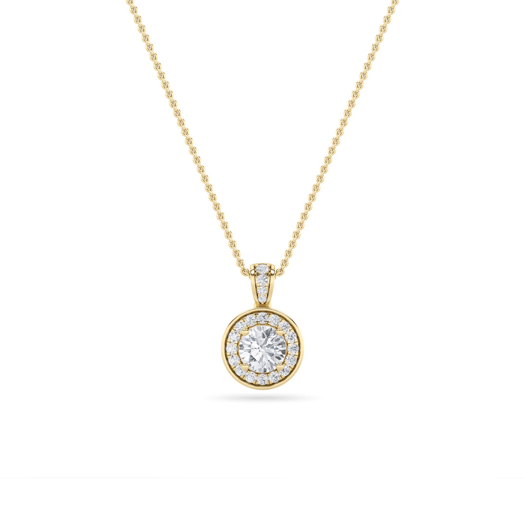 0.75CTW Round Shaped Lab Grown Diamond (F/VS) Halo Pendant in 14K Gold