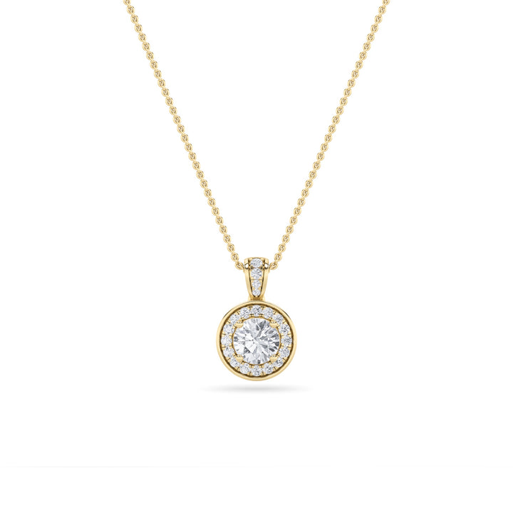 0.75CTW Round Shaped Lab Grown Diamond (F/VS) Halo Pendant in 14K Gold
