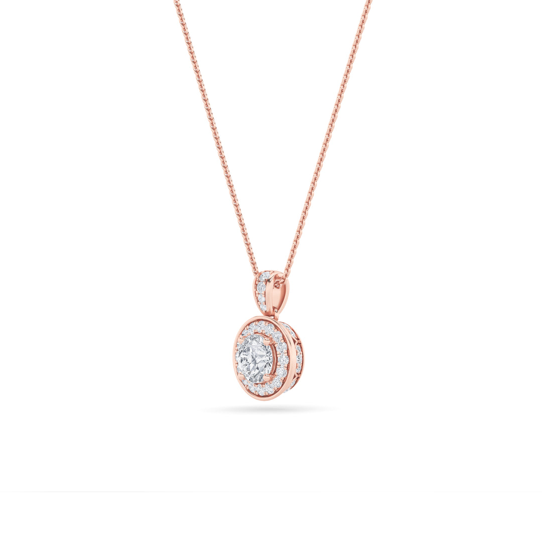 0.75CTW Round Shaped Lab Grown Diamond (F/VS) Halo Pendant in 14K Gold