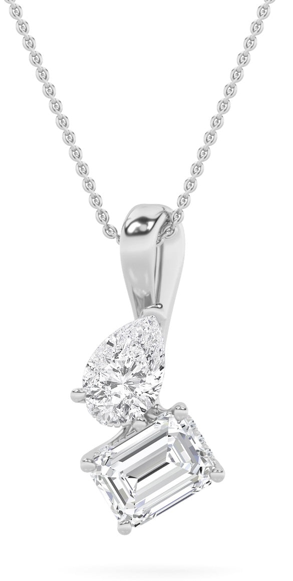 3Cttw Emerald Shaped Lab Grown Diamond (F/VS) Toiet Moi Pendant in 14K Gold