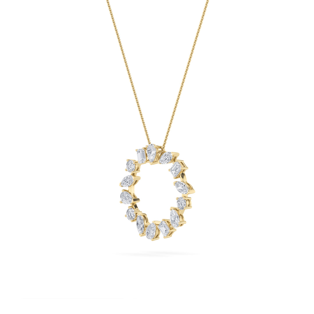 3Cttw Emerald Shaped Lab Grown Diamond (F/VS) Fancy Circle Pendant in 14K Gold