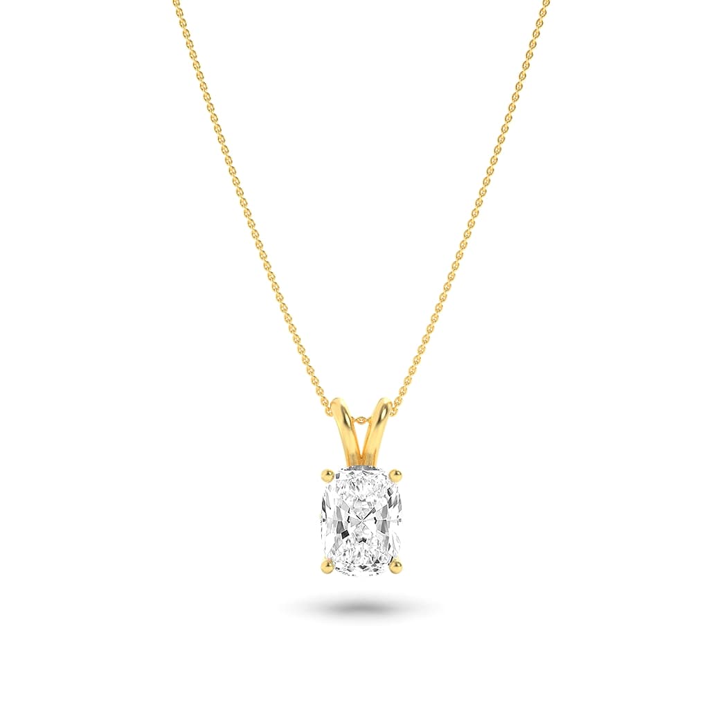 1CTW Elongated Cushion Shaped Lab Grown Diamond (F/VS) Split Bale Solitaire Pendant in 14K Gold
