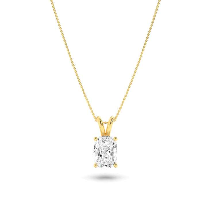 1CTW Elongated Cushion Shaped Lab Grown Diamond (F/VS) Split Bale Solitaire Pendant in 14K Gold
