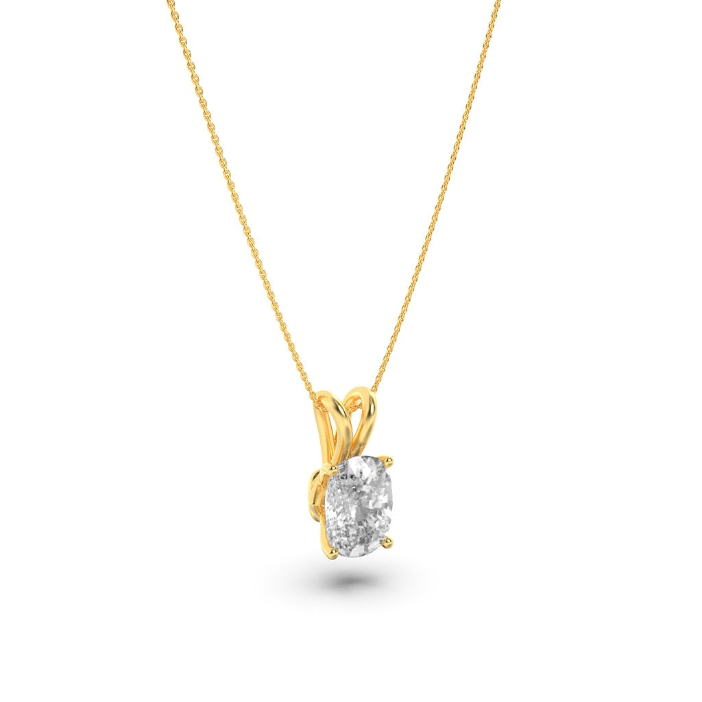 1CTW Elongated Cushion Shaped Lab Grown Diamond (F/VS) Split Bale Solitaire Pendant in 14K Gold