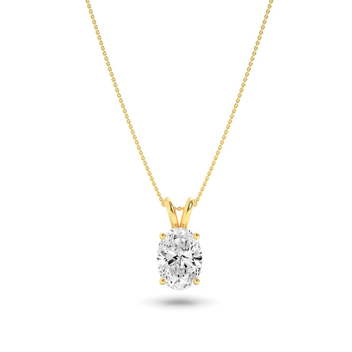 3Cttw Oval Shaped Lab Grown Diamond (F/VS) Split Bale Solitaire Pendant in 14K Gold