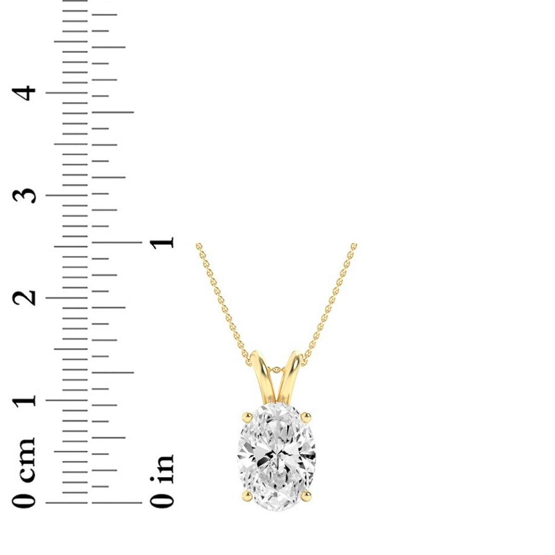 3Cttw Oval Shaped Lab Grown Diamond (F/VS) Split Bale Solitaire Pendant in 14K Gold