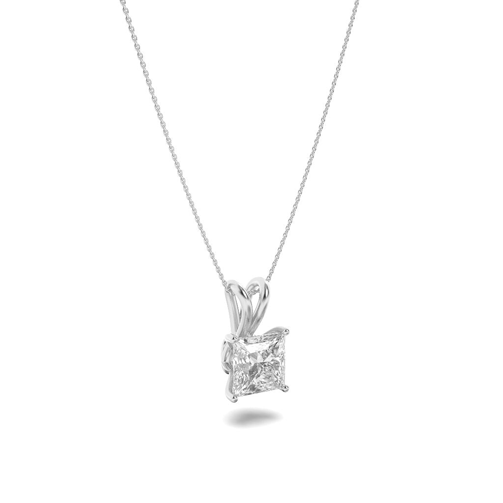 2Cttw Princess Shaped Lab Grown Diamond (F/VS) Split Bale Solitaire Pendant in 14K Gold