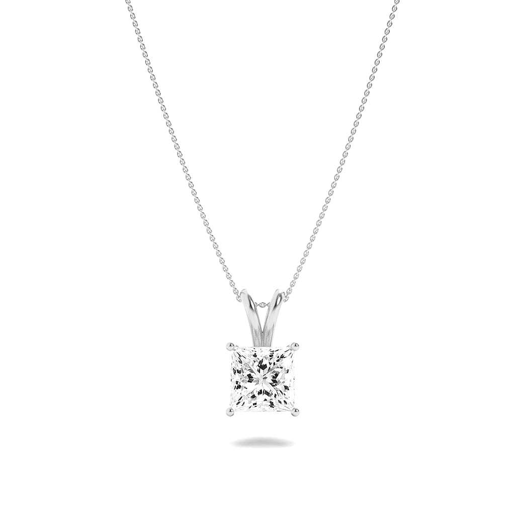 3Cttw Princess Shaped Lab Grown Diamond (F/VS) Split Bale Solitaire Pendant in 14K Gold